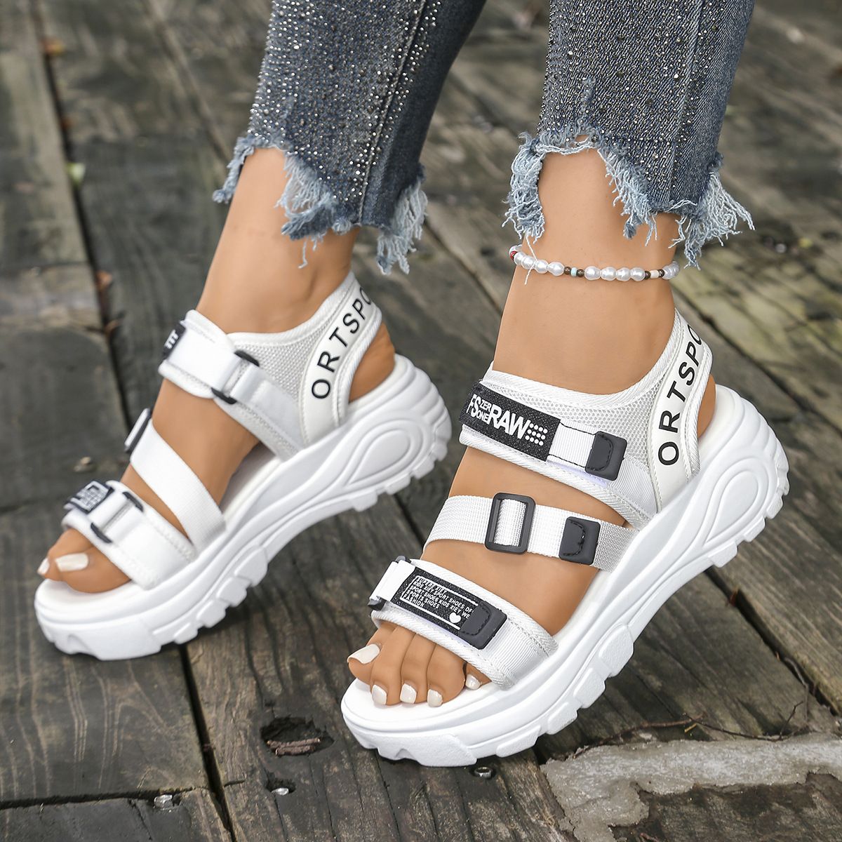 Women's Casual Platform Sandals Open Toe Sports Shoes Summer New Style Beach Platform Sandals One Strap_vogvips.com