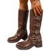 Western Cowboy Boots Vintage Brown Long Boots Maillard Style Round Toe Chunky Heel Waterproof Slip-Resistant Riding Boots For Spring Autumn Winter_vogvips.com
