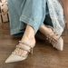 Heels Sandals Women Chunky Heel Pumps V Alentino Rivet Sandals Nude Patent Leather Studded Pointed Toe Stiletto Heel Mules For Women New Slip On Back_vogvips.com