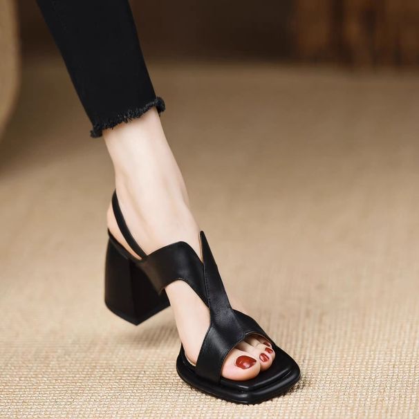 2026 Summer Trendy Women Vintage Brown Open‑Toe High Heel Sandals, Soft Leather Chunky Heel Elegant Casual Party Shoes_vogvips.com
