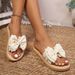 Women's Floral Suede PU Sandals Brown Summer Style Bow Tie Fashionable Outdoor Flat Soft Rubber Sole Indoor_vogvips.com