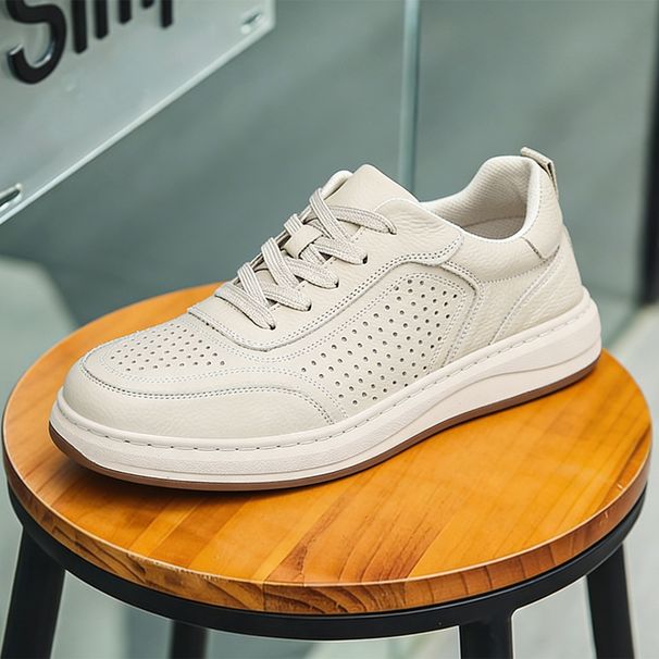 Cross-border Genuine Leather Shoes, Top-layer Cowhide White , Men's Summer Breathable Hollow Versatile High-end_vogvips.com