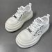 Men's Thick Soled Casual White Sporty Fashionable Leather Mesh Big Toe Shoes, Trendy And Versatile Men's Shoes_vogvips.com