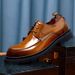 Business leather shoes for men formal leather round head casual bright brown thick soles increase large Head Derby shoes_vogvips.com