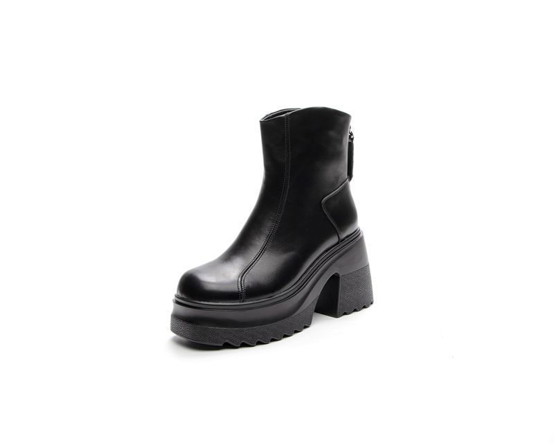ShoeVault 10cm Height-Increasing Genuine Leather Short Martin Heel Thick Sole British Style Women's Versatile Casual Popular_vogvips.com