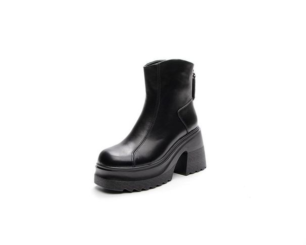 ShoeVault 10cm Height-Increasing Genuine Leather Short Martin Heel Thick Sole British Style Women's Versatile Casual Popular_vogvips.com