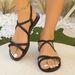 Women's Open Toe Flat Sandals European American Style Woven Strap Elastic Band Solid Color plus Size_vogvips.com