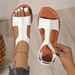 Women's Casual T-Strap Hollow Out Flat Sandals Open Toe Adjustable Magic Tape Summer Beach Shoes Plus Size Comfort_vogvips.com