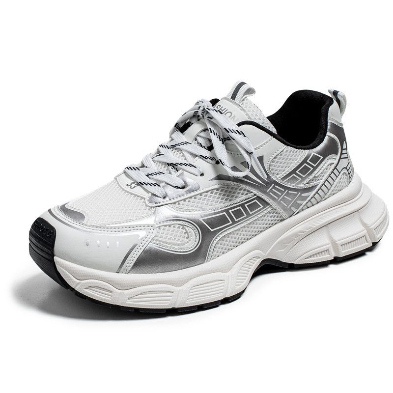 Men's Shoes Student Fashion Lace Up Thick Soled Height Increasing Shoes Personalized Trendy Breathable Mesh Shoes Men's Low Top Sports Casual Shoes_vogvips.com