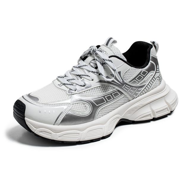 Men's Shoes Student Fashion Lace Up Thick Soled Height Increasing Shoes Personalized Trendy Breathable Mesh Shoes Men's Low Top Sports Casual Shoes_vogvips.com