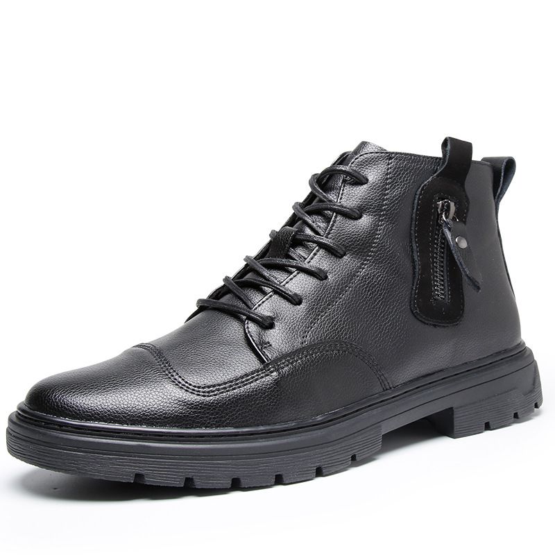 European Warm Series Wenzhou Winter Martin British Style Lace-up Short Boots Men's Fashion Fleece-lined Warm Cotton Shoes Trendy_vogvips.com