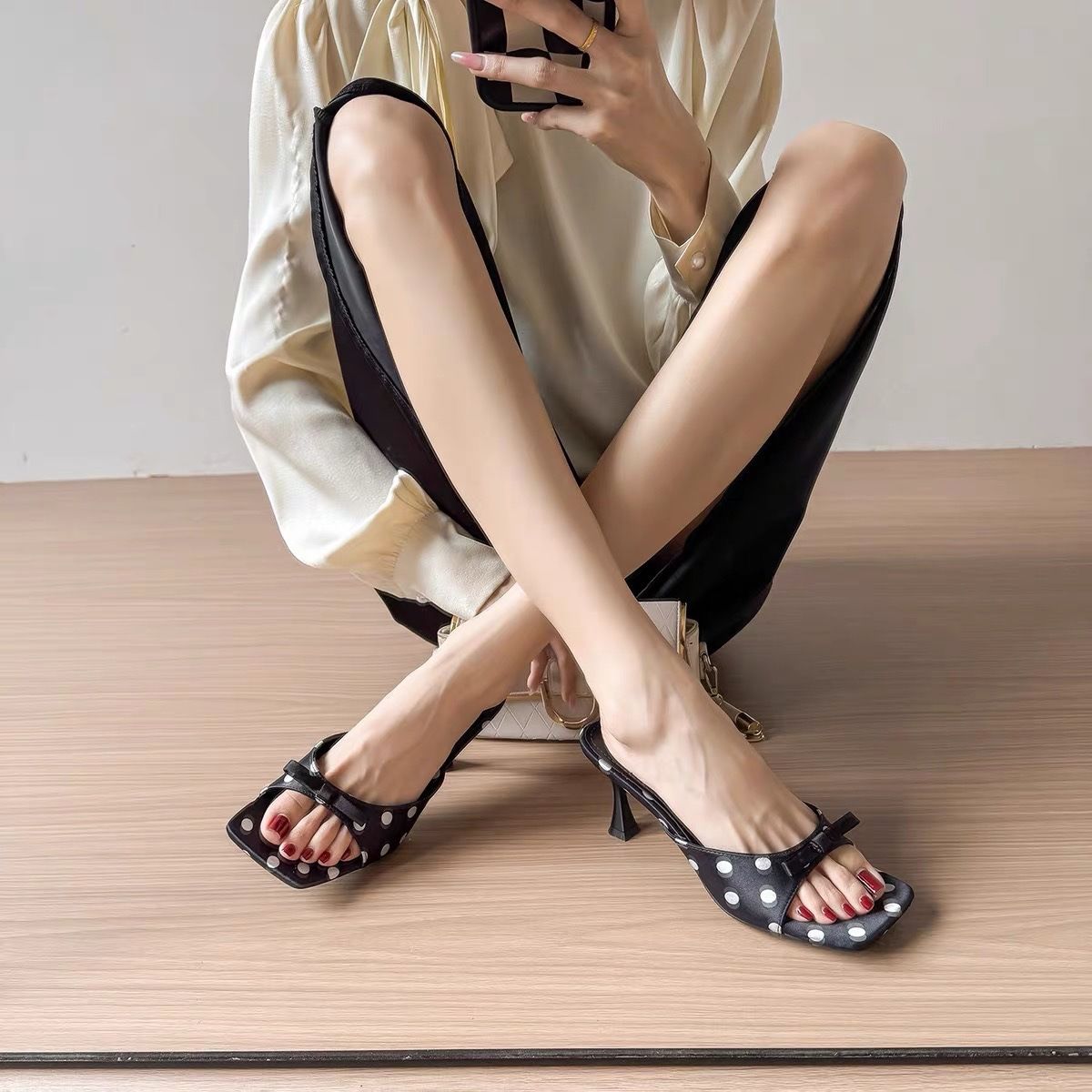 Summer's Hottest White Polka Dot Bowknot Sandals For Women – Slip-resistant, Comfortable, Versatile, And Chic High Heels Perfect For Wearing Out_vogvips.com