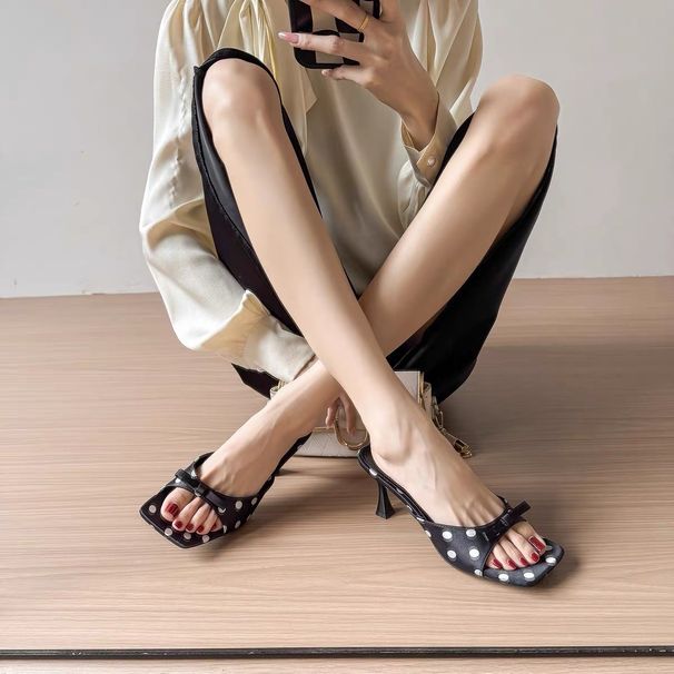 Summer's Hottest White Polka Dot Bowknot Sandals For Women – Slip-resistant, Comfortable, Versatile, And Chic High Heels Perfect For Wearing Out_vogvips.com