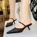 5131-1 French Style Pointed Mesh Rhinestone Stiletto Heel Mules For Women Breathable Hollow Strap Open Toe Shoes_vogvips.com