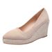 Women's Wedge Heel Shoes Shallow Mouth Pointed Toe Thick Sole High Heels Work Shoes Spring Autumn Style Chunky Straw Woven_vogvips.com