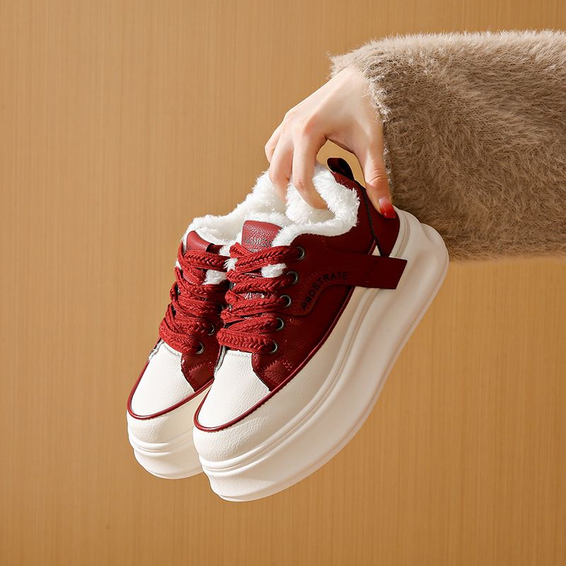 Fleece Little White Shoes Female Student Platform Sports Board Shoes Casual Shoes_vogvips.com