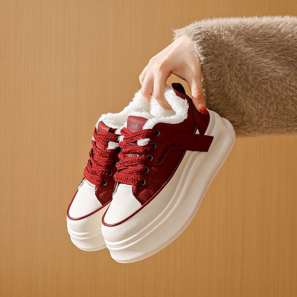 Fleece Little White Shoes Female Student Platform Sports Board Shoes Casual Shoes_vogvips.com