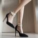 Black High-heeled Shoes For Women, 2026 New Model, Stiletto Heel, Pointed Toe, Pearl Ankle Strap, Elegant Single Shoes,_vogvips.com