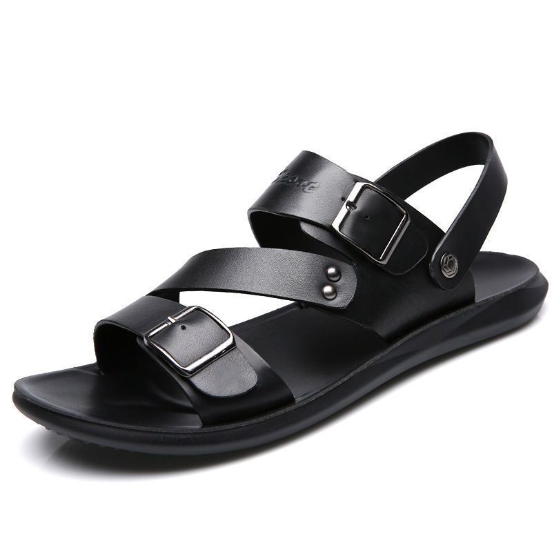 Fashion Comfortable Men's Sandals Solid Color Open Toe Mens Leather Sandals 2023 New Slippers Beach For Male Leather Footwear_vogvips.com