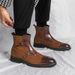 Men's British Style Brogue Ankle Boots - Vintage Pointed Toe Chelsea Boots With Side Zipper For Business Casual & Smart Outfits_vogvips.com