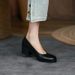 Women's Professional Round-Toe Pumps - Genuine Leather Office Shoes With Chunky Heel (3.5cm/5cm), Slip-On Design For Business & Formal Occasions_vogvips.com
