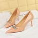 9283-AK31 European And American Style Light Luxury Women's Thin High Heel Shallow Mouth Pointed Toe Patent Leather Metal_vogvips.com