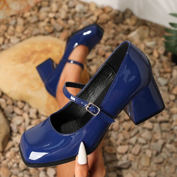 Comfortable square toe women's single shoes new chunky line band Mary Jane heels_vogvips.com