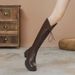 2025 Autumn Winter New Over-the-Knee V-Neck Long For Women Thick-Soled Brown British Style Height-Increasing Lace-Up_vogvips.com