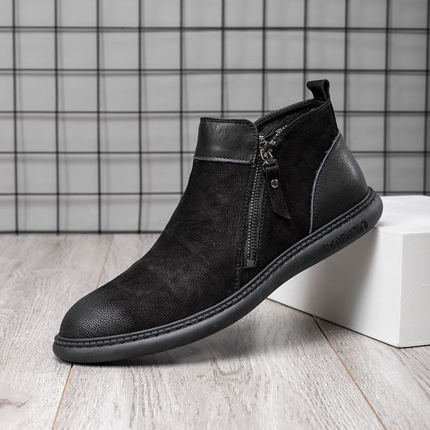 European Warm Series Winter Men's Genuine Leather High-top Casual Trendy Shoes Korean Style Versatile Fleece-lined Martin Boots_vogvips.com