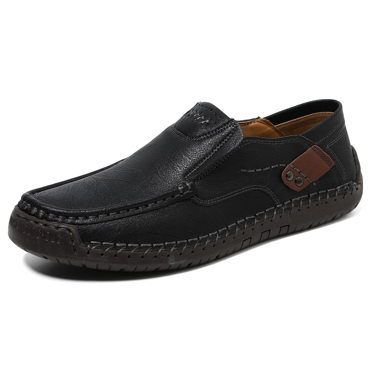 Hollow Out Hand-Sewn Men's Shoes, Outdoor Casual Shoes, Slip-On Flat Leather Shoes, Low-Cut Large Size Loafers_vogvips.com