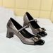 5298-K91 Wind Women's Shoes Versatile Middle Thick Heel Light Mouth Color Blocked Metal Buckle Bow Strap Single Shoe_vogvips.com