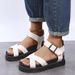 2025 New Thick Bottom Cross Solid Color Buckle With Large Hollow Roman Sandals For Women_vogvips.com