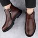 Men's Leather Boots Fleece High Top Leather Shoes Men's Locomotive Middle Help Tooling Short Boots_vogvips.com