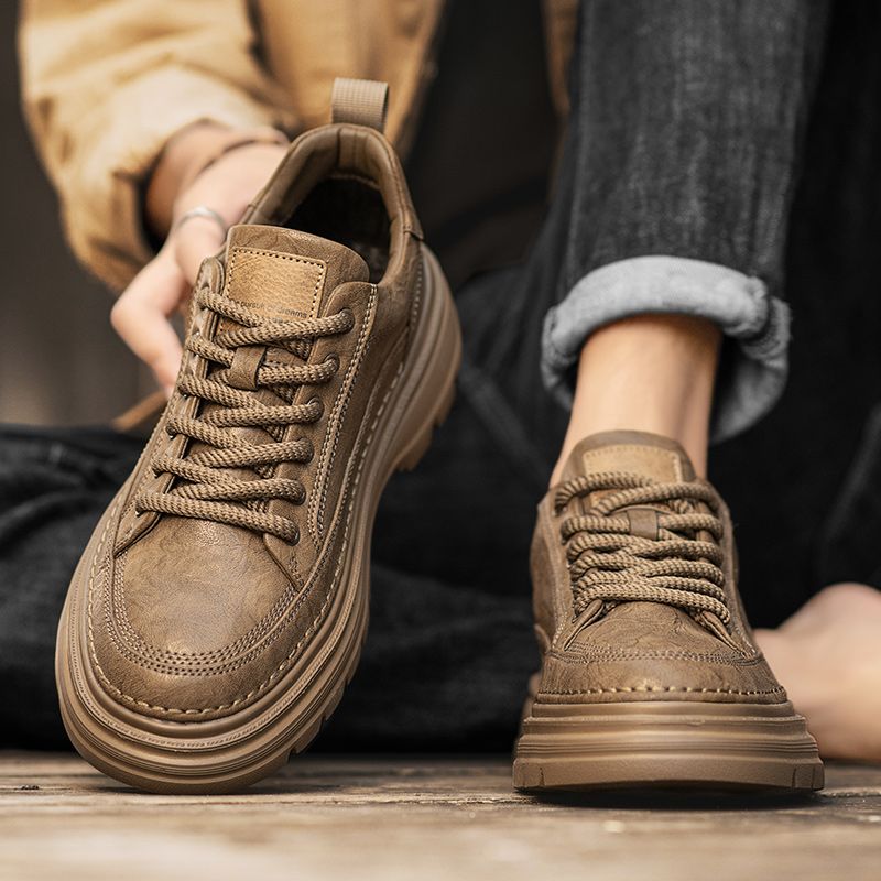 European Warm Series Men's Leather 2025 New Autumn Winter Fleece-Lined Warm Cotton Shoes British Martin Trendy Snow Work Short Boots_vogvips.com