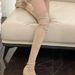 Over-the-knee With Chunky Heels, Apricot-colored Suede Long Stretchy Slim-fit Boots, Pointed-toe High-heeled Slimming_vogvips.com