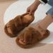 2026 Fall/Winter New Trendy High-End Plush Slippers For Women, Suitable For Outdoor And Home Use, Thick-Soled, Large Size, Cross-Strap Cotton Slippers_vogvips.com