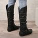 Vintage Autumn Winter Fashion With Belt Buckle, Long Boots, Round Toe Women's Boots_vogvips.com