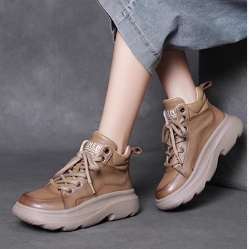 2025 Spring And Autumn New Genuine Leather Retro Fleece-Lined Warm High-Top Casual Thick-Soled Versatile Women's Shoes_vogvips.com