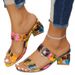 Rhinestone Chunky Floral One-Strap High Heel Sandals For Women Fashion Outdoor Color Block Mid-Heel European And_vogvips.com