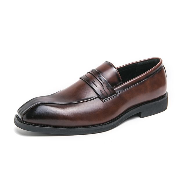 New Fashion Men's British Black Business Casual Loafer Shoes Daily Driving Office Leather Shoes One Foot Pedal Lazy Brown Banquet Dress Wedding Men's_vogvips.com