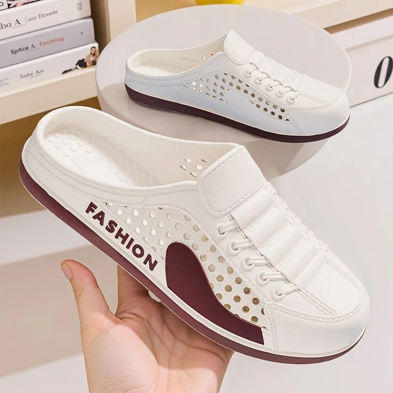 Breathable Mesh Slip-On Men's Casual Shoes Fashionable Versatile Summer 2025 Lazy No-Back Trendy Half Slippers EVA_vogvips.com