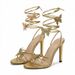 Women's Butterfly Embellished Cross Strap Gaiter Round Toe Stiletto Sandals Gold Party Heels Dress Shoes_vogvips.com