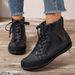 Women's Shoes Large Size Fashion Short Boots Autumn And Winter New Round Head Lace Up Plus Velvet Thickened Flat Bottom Martin Boots_vogvips.com