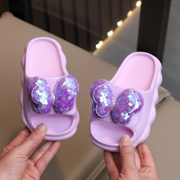 Girls' Glitter Bow Slide Sandals - Soft EVA Slippers For Kids & Teens, Non-Slip Beach & Casual Wear Bow Princess Style, Beach Sandals For Children_vogvips.com