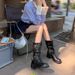 Genuine Soft Leather Boots With Belt Buckle, Stacked Mid-calf Riding Martin Women's Boots, Slimming, Wasteland Style_vogvips.com
