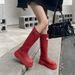 Sheepskin Version~ Outdoor Red Rain For Women 2025 New Round Toe Thick Sole High Tube Riding Over-the-Knee Long Boots_vogvips.com