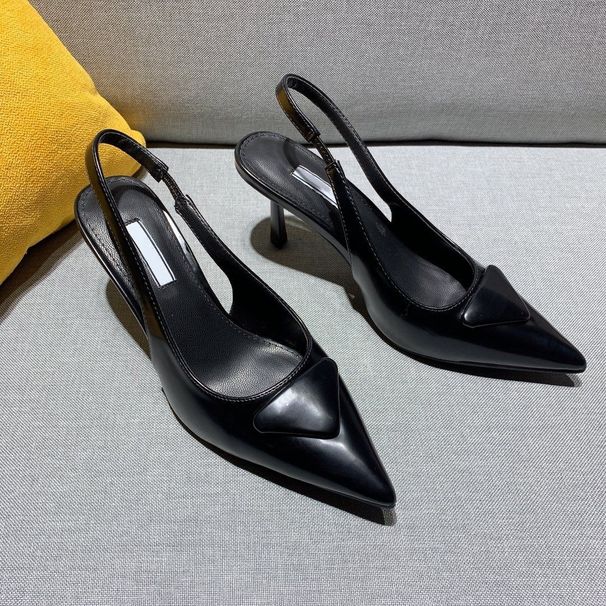 French-style Triangular High-heeled Sandals For Women, 2025 New Summer Model, Genuine Leather, Metal Pointed Toe,_vogvips.com