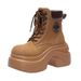 Pancake Lace-up Ankle Boots For Women In 2025 Autumn New Style Vintage Dark Brown Boots With Thick Sole And High Heel, Matisse Style Boots_vogvips.com