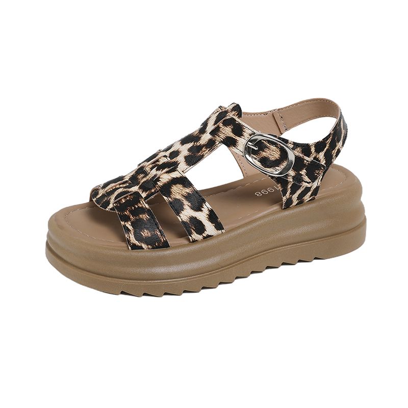 Women's Summer Platform Leopard Print Sandals With Soft Leather Upper, Comfortable And Casual Open-toe Slippers_vogvips.com