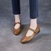 Vintage Genuine Casual Shallow Women's Leather, Soft Sole, Mary Jane Single Strap Shoes, Comfortable Pointed-toe Fashion_vogvips.com